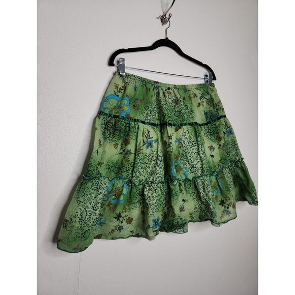 Vintage Joe Benbasset XL Mini Skirt Green Tiered Floral Flowers Fairy Whimsy - Picture 2 of 5
